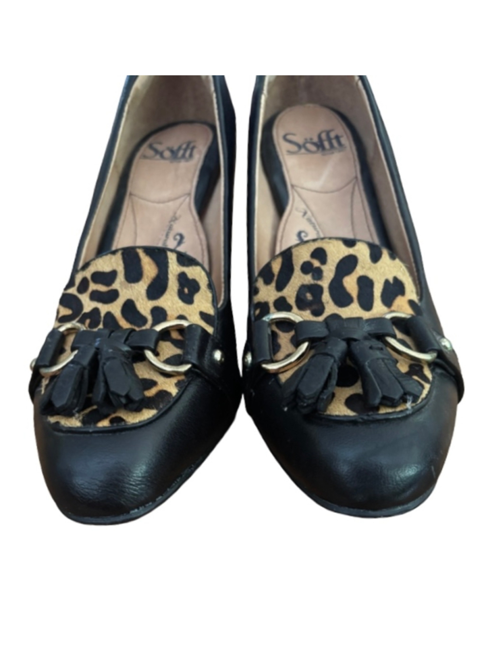Sofft Aldora blk lthr leoprd pony hair trm pumps SZ 7 old money Classic - Picture 6 of 10